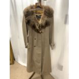 BEIGE FULL-LENGTH BURBERRY TRENCH COAT WITH FUR COLLAR FOR HARRODS