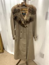 BEIGE FULL-LENGTH BURBERRY TRENCH COAT WITH FUR COLLAR FOR HARRODS