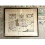 ANTIQUE MAP (SUTHSEXIA VERMCUDE SUSSEX) FRAMED AND GLAZED 67 X 57CM