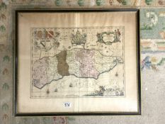 ANTIQUE MAP (SUTHSEXIA VERMCUDE SUSSEX) FRAMED AND GLAZED 67 X 57CM