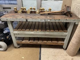 ANTIQUE WORK BENCH WITH VICE 152 X 54CM