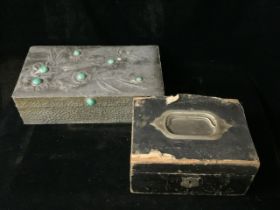 TWO BOXES INCLUDES PEWTER WITH CABOCHONS AND VINTAGE SEED PEARLS AND MORE