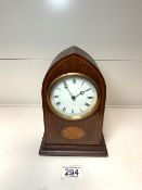 SMALL EDWARDIAN DOME SHAPED CLOCK IN MAHOGANY 22CM