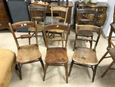SIX VINTAGE ELM AND ASH BAR BACK CHAIRS