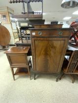 ANTIQUE CABINET BOWFRONTED WITH TOP DRAWER ALSO BEDSIDE CHEST BOTH IN MAHOGANY