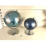 TWO METAL DESK GLOBES LARGEST 30CM