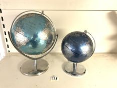 TWO METAL DESK GLOBES LARGEST 30CM