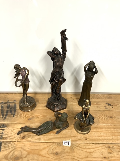 FIVE BRONZED RESIN FIGURINES LARGEST 53CM