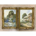 TWO OIL ON BOARDS BY R.D. SHERRIN BOTH CHOCOLATE BOX SCENES BOTH IN ORNATE GILDED FRAMES 44 X 33CM