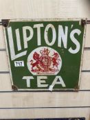ENAMEL SIGN LIPTON’S TEA WITH THE ROYAL CREST BY WOOD & PENFOLD LTD LONDON 30.5 X 30.5CM