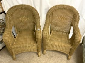 PAIR OF WICKER AND BAMBOO STYLE ARM CHAIRS