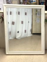 LARGE PAINTED WOODEN FRAMED BEVELLED WALL MIRROR 105 X 136CM