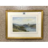 THOMAS PYNE (1843-1935) ENGLAND WATERCOLOUR OF PEMBROKE CASTLE LABEL ON VERSO FRAMED AND GLAZED 44.5