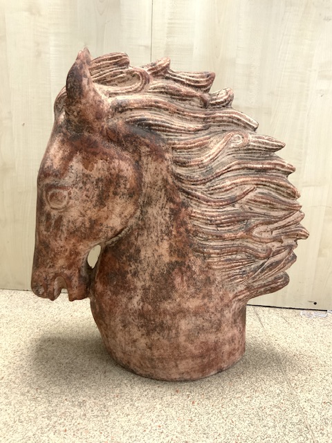 LARGE CERAMIC STATUE OF A HORSE'S HEAD A/F (BROKEN PART OF THE MANE ONLY) 66CM - Image 3 of 4