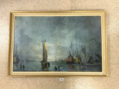 COILLORAIN SIGNED LARGE OIL ON CANVAS OF SAILING BOATS 110 X 74CM FRAMED