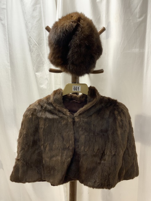 BROWN FUR CAPE AND HAT