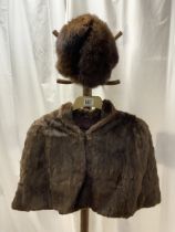 BROWN FUR CAPE AND HAT