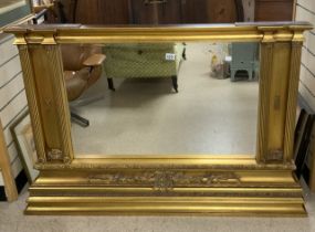 LARGE REGENCY STYLE GILDED OVERMANTLE MIRROR 128 X 92CM