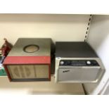 TWO RETRO 1950s/60s PORTABLE RECORD PLAYERS. ONE PAMPHONIC (SERIAL NO 1656) AND A PORTADYANE WITH