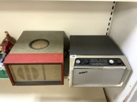 TWO RETRO 1950s/60s PORTABLE RECORD PLAYERS. ONE PAMPHONIC (SERIAL NO 1656) AND A PORTADYANE WITH