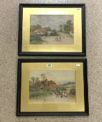 TWO SIGNED WATERCOLOURS WITH FIGURES AND CHICKENS BY COTTAGES BOTH FRAMED AND GLAZED 53 X 43CM