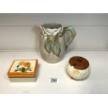 TWO PIECES OF CLARICE CLIFF JUG AND SUGAR BOWL BOTH WITH ONE OTHER