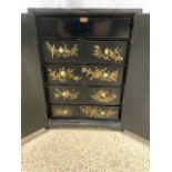 EARLY SEVEN DRAWER BLACK LACQUERED CHINOISERIE CABINET 45 X 34CM