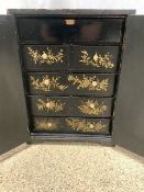 EARLY SEVEN DRAWER BLACK LACQUERED CHINOISERIE CABINET 45 X 34CM