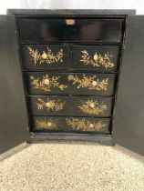 EARLY SEVEN DRAWER BLACK LACQUERED CHINOISERIE CABINET 45 X 34CM