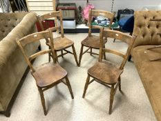 FOUR VINTAGE ELM AND ASH BAR BACK CHAIRS