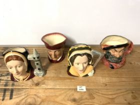 FOUR ROYAL DOULTON CHARACTER JUGS 'CATHERINE HOWARD', 'CATHERINE OF ARAGON', 'CARDINAL' AND '