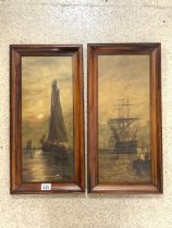 M.K.V MONOGRAM 1916 OIL ON CANVAS BOTH OF SAILING SHIPS FRAMED 32 X 64CM