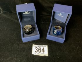 TWO BOXED SWAROVSKI 925 RINGS WITH BLACK AND BLUE CRYSTAL SIZE P