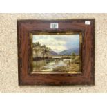 UNSIGNED PICTURE OF CATTLE BY THE RIVER WITH FIGURES FRAMED (CRAZED) 40 X 35CM