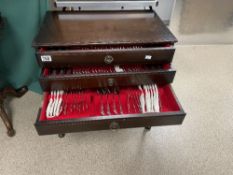 EXTENSIVE CANTEEN OF THREE DRAWERS OF KINGS PATTERN SILVER-PLATE CUTLERY FOR 12 PLACE SETTINGS