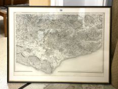 LARGE ANTIQUE ENGRAVED SUSSEX MAP FIRST PUBLISHED 1ST FEBRUARY 1813 BY LT COL MUDGE TOWER FRAMED AND