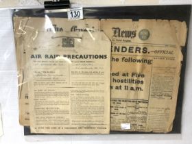 AIR RAID PRECAUTIONS CARD WITH AN EVENING NEWS 1918 GERMANY SURRENDERS