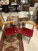 ANTIQUE CHILDS SCHOOL DESK WITH A PAIR OF MID-CENTURY CHAIRS