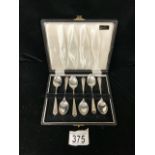 SET OF SIX HALLMARKED SILVER TEASPOONS DATED 1964 BY JAMES DIXON & SONS LTD (CASED) 72 GRAMS