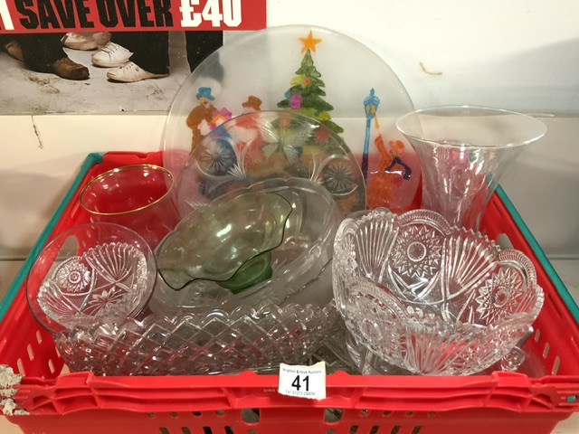 QUANTITY OF CUT GLASS, BOWLS, VASES AND MORE
