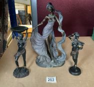 THREE RESIN FIGURES LARGEST 32CM