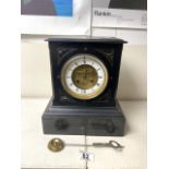 GAMERER.KUSS & CO OXFORD ST LONDON SLATE AND MARBLE MANTEL CLOCK PENDULUM AND KEY PRESENT 28CM