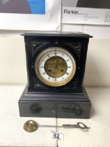 GAMERER.KUSS & CO OXFORD ST LONDON SLATE AND MARBLE MANTEL CLOCK PENDULUM AND KEY PRESENT 28CM