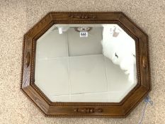 EDWARDIAN WALL MIRROR WITH WOODEN SURROUND 64 X 54CM
