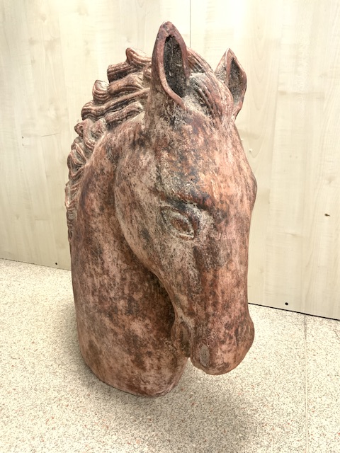 LARGE CERAMIC STATUE OF A HORSE'S HEAD A/F (BROKEN PART OF THE MANE ONLY) 66CM - Image 2 of 4