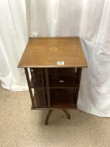 EDWARDIAN MARQUERTY INLAID REVOLVING BOOKCASE WITH FRET WORK DESIGN 81CM