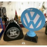 TWO VW METAL ITEMS PETROL CAN AND SIGN LARGEST 50CM