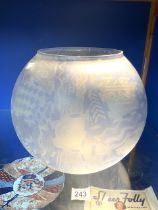 LARGE GLASS ETCHED (ABSTRACT) BOWL 32CM DIAMETER