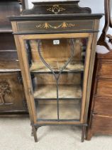 EDWARDIAN DISPLAY CABINET WITH MARQUERTY INLAY 133 X 60CM
