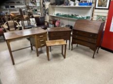 FOUR PIECES OF VINTAGE FURNITURE INCLUDES DESK AND MORE
